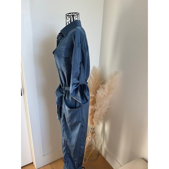 Strut & Bolt Blue Satin Belted Utility Jogger Jumpsuit 3/4 Sleeves Medium - Picture 2 of 8